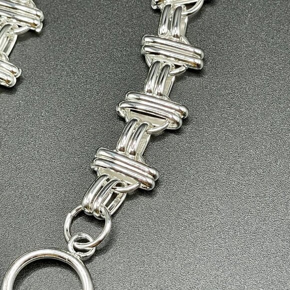 Sterling Silver 925 Double Bar Crosshatch Chain Bracelet #1175 - Picture 3 of 5